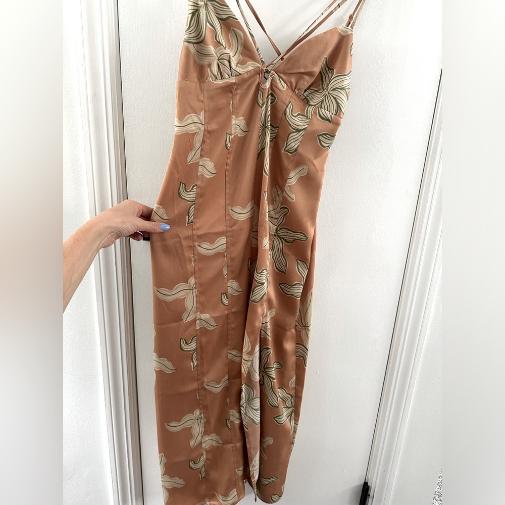 Midi dress with slit, lace up straps on back